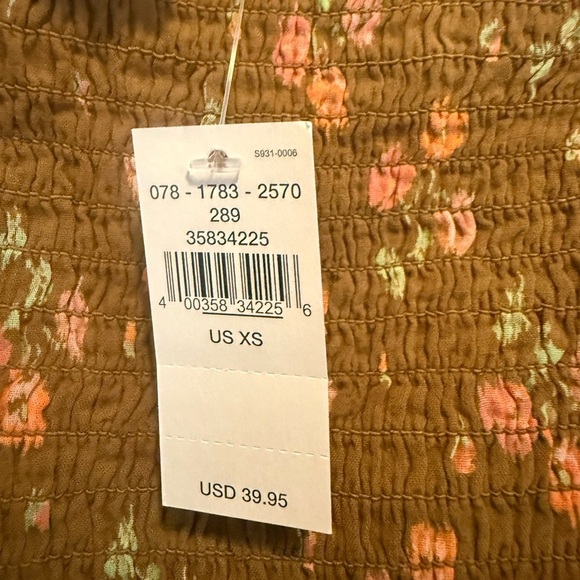 Aerie smocked bodice floral Crop Blouse XS cottage core NWT Boho puff fairy - Picture 4 of 8